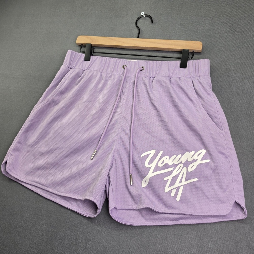 YoungLA 104 Legacy Mesh Shorts Men's XL Lavender Purple Script Logo Gym Athletic